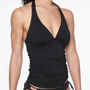 NWOT - ATHLETA Shirred Halter Tankini Swim Top - Black - Size Small